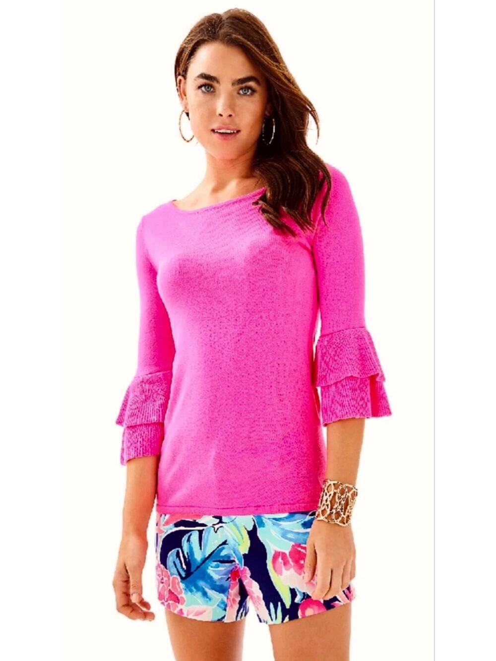 L Lilly Pulitzer Clare Ruffle Sleeve Sweater in Raz Berry